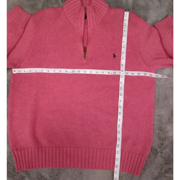 Vintage Oversized Boyfriend Fit Polo Ralph Lauren Pink Quarter Zip Sweater XL - Picture 4 of 4